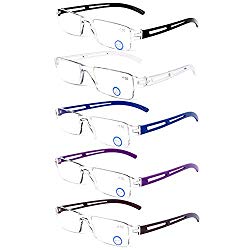 DOOViC 5 Pack Anti Blue Light Reading Glasses One-Piece Design Readers Blue Blocking Computer Glasses UV Protection Unisex (Men/Women) +1.50