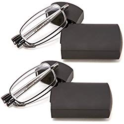 DOUBLETAKE 2 Pack Compact Folding Readers Reading Glasses w Case – 1.50x