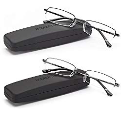 DOUBLETAKE 2 Pack Half Rim Reading Glass Readers w Hard Case – 2.00x