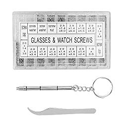 Eyeglass Sunglasses Repair Kit, 1000Pcs Tiny Screws Nut Washer with Micro Screwdriver Tweezers for Watch Clock Toy Repair