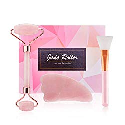 Facial Jade Roller – Roller Tool Set – Real 100% Face Jade Roller, Anti-Wrinkle, Anti-Aging – Durable, Natural (rose)
