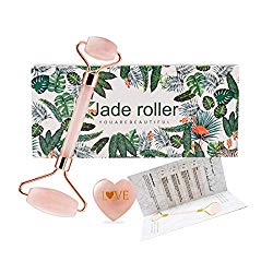 Jade Roller – 100% Natural Rose Quartz Massager Anti-Aging Facial – Eye Puff Treatment Healing Neck Weight Loss Skin Care Tool Jade Roller (Rose)