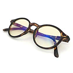 J+S Vision Blue Light Shield Computer Reading/Gaming Glasses – 0.0 Magnification – Anti Blue Light 100% UV Protection – Low Color Distortion Lens, Round Glossy Tortoise Frame