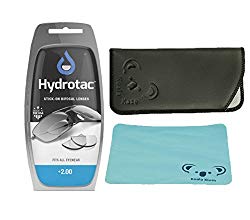 OPTX 20/20 Hydrotac Stick-On Bifocal Lenses | Magnifying Adhesive Reading Lens Sticker | Sunglass Magnifier Add On | 1 Pair | Bundle with Koala Glasses Cloth & Case, (+2.00 Magnification)
