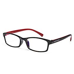 PROSPEK – Premium Computer Glasses – Professional – Blue Light and Glare Blocking (+0.00 (No Magnification) | Regular Size, Red and Black)