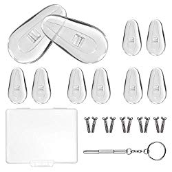 YR 15mm Soft Silicone Air Chamber Eyeglass Nose Pads, Eyeglass Repair Kit, Glasses Screws and Micro Screwdriver, 5 Pairs of Screw-in 15mm Air Bag Glasses Nose Pad Set