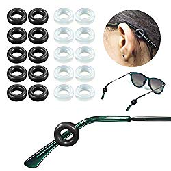 YR Soft Silicone Eyeglasses Temple Tips Sleeve Retainer, Comfort Anti-Slip Ear Cushions For Sunglasses 10 Pairs-Black & Clear