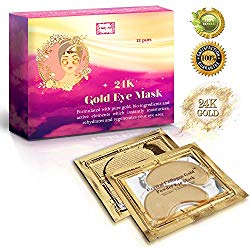 24K Gold Eye Mask | Under Eye Bags Patches for Dark Circles, Puffy Eyes, Anti-Wrinkle Treatment | Anti-Aging Golden Pads with Collagen, Vitamin C, and Hyaluronic Acid (12 Pairs)