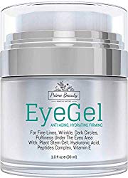 Prime Beauty – Eye Gel – Puffiness, Wrinkles, Bags, Fine Lines, Dark Circles Under and Around Eyes With Hyaluronic Acid, Jojoba Oil, Peptides, Organic Anti Aging Blend for Men & Women