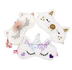 [3 PACK] MicroBird Unicorn Sleeping Mask Cute Unicorn Horn Soft Plush with silk, Blindfold Eyeshade for Kids and Women