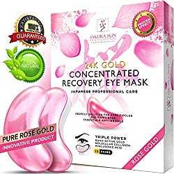 Eye Pads 24k Rose Gold Eye Mask Anti-Aging Hyaluronic Acid Eye Patches Pink Under Eye Mask for Moisturizing & Reducing Dark Circles Puffiness Wrinkles