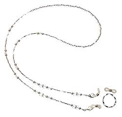 Crystal OR Black & Silver beaded Eyeglass Holder 28″ on 19 strand wire, Eyeglass chain, leash (Crystal)