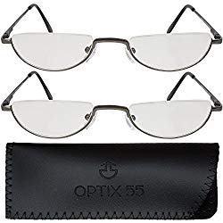 2 Men’s Half Frame Reading Glasses With Pouch – Comfortable Gunmetal Frame with Rubber Tip Temples – Pack of 2 Readers – By Optix 55 (Gunmetal Grey, 225.00)