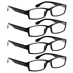 ALTEC VISION 4 Pack Spring Hinge Black Frame Readers Reading Glasses for Men and Women – 1.25x