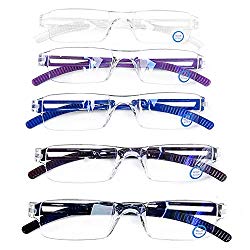 AQWANO 5 Pack Lightweight Computer Reading Glasses Blue Light Blocking and UV Protection Rimless Readers Glasses for Women Men +2.0