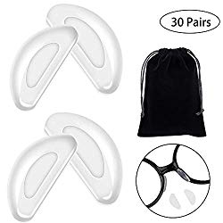 BKpearl 30 Pairs Eyeglass Nose Pads, Silicone Adhesive Nose Pads Anti-Slip Nose Pads with Velvet Bag for Eyeglass Glasses Sunglasses (Clear)