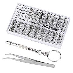 HQMaster Eyeglass Repair Kit, 1000Pcs Sunglasses Watch Tiny Screws Assortment Stainless Steel with Tweezers Nut Washer Micro 4 in 1 Screwdriver Tool for Spectacles Eyeglasses Glasses Clock Repairing