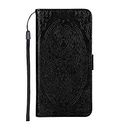 Huawei Y3 2017 Case, CUSKING Slim Leather Wallet Case [Dragon Embossed Design] with Credit Card Holder, Magnet Flip Cover with Black Silicone TPU Case for Huawei Y3 2017 – Black