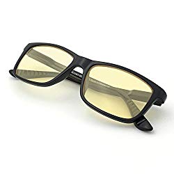 J+S Vision Blue Light Shield Computer Reading/Gaming Glasses – 0.0 Magnification – Anti Blue Light 100% UV Protection – High Definition Lens, Classic Rectangle Glossy Black Frame