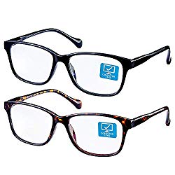 K KENZHOU Blue Light Blocking Computer Glasses 2 Pack Anti Eye Eyestrain Unisex(Men/Women) Glasses with Spring Hinges UV Protection Twilight and Black