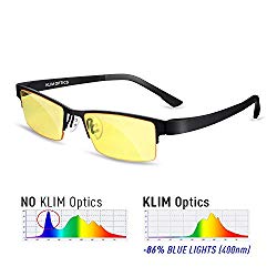 KLIM Optics – Blue Light Blocking Glasses – Reduce Eye Strain and Fatigue – Blue Blocker Gaming Glasses PC Gamer Mobile TV – High Protection for Screens and UV – Blue Blockers Computer Reading Glasses