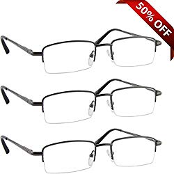 Reading Glasses Best 3 Pack Gunmetal for Men and Women Have a Stylish Look and Crystal Clear Vision When You Need It! Comfort Spring Arms & Dura-Tight Screws 100% Guarantee +2.00