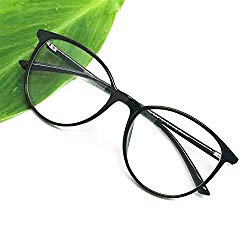 Reading Glasses – Blue Light Blocking – Round Women Men (Black, 0.00)