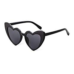 Clout Goggle Heart Sunglasses Vintage Cat Eye Mod Style Retro Kurt Cobain Glasses (Black Grey)