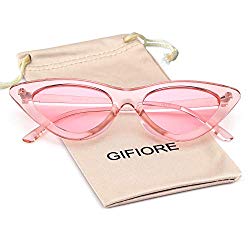 Clout Goggles Cat Eye Sunglasses Vintage Mod Style Retro Kurt Cobain Sunglasses (Transparent Pink, 51)