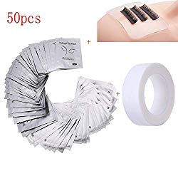 CR-QR 50 Pairs Eye pads Eyelash Pad Gel Patch Lint Free Lashes Extension Mask Eyepads & 1 Silicone False Lashes Holder Pad &1 Rolls Of White Eyelash Tape Eyelash Extension Supplies