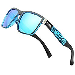DUBERY Polarized Sunglasses Classic 100% UV Protection Reflective Color Mirror Large Square for Men&Women Blue(sky blue)