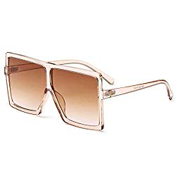 GRFISIA Square Oversized Sunglasses for Women Men Flat Top Fashion Shades (clear orange/tea lens, 2.56)