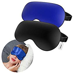 HYFEEL Sleep Mask 2 Pack Eye Mask For Sleeping Soft Silk Light Blocking Blindfold Eyeshade Cover with Elastic Strap for Travel Women Man Kids Portable Sleep Aid for Nap Black and Blue