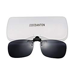 JESSIEDANTON Polarized Clip-on Flip Up Metal Clip Rimless Sunglasses, Lightweight, XL Size, Black Lens