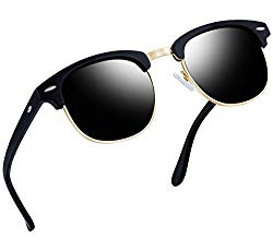 Joopin Semi Rimless Polarized Sunglasses Women Men Retro Brand Sun Glasses (Matte Black Frame Grey Lens)