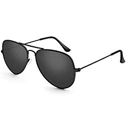 Livhò G Sunglasses for Men Women Aviator Polarized Metal Mirror UV 400 Lens Protection (Black Grey)