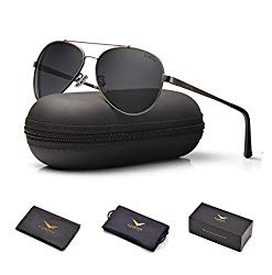 LUENX Men Women Aviator Sunglasses Polarized Grey Lens Gun Metal Frame with Accessories UV 400 60MM