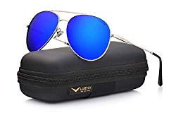 LUENX Men Women Aviator Sunglasses Polarized Mirrored Blue Lens Metal Frame UV 400 Driving