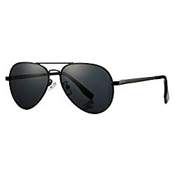 Polarized Aviator Sunglasses for Juniors Small Face Women Men Vintage UV400 Protection Shades(Black Frame/Black Lens)