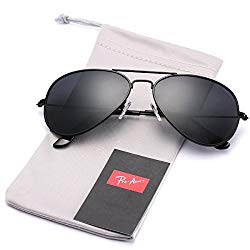 Pro Acme Classic Polarized Aviator Sunglasses for Men and Women UV400 Protection (Black Frame/Black Lens)