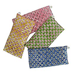 Scented Eye Pillows – Pack of (4) – Soft Cotton 4 x 8.5 – Organic Lavender Flax Seed – hand block print India – leaf blue yellow pink green