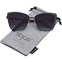 SOJOS Cateye Sunglasses for Women Fashion Mirrored Lens Metal Frame SJ1086 with Matte Black Frame/Gradient Grey Lens