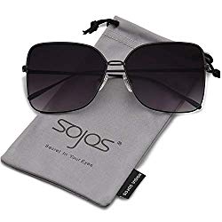 SOJOS Fashion Oversized Square Sunglasses for Women Flat Mirrored Lens SJ1082 with Black Frame/Gradient Grey Lens