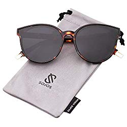 SOJOS Fashion Round Sunglasses for Women Men Oversized Vintage Shades SJ2057 with Tortoise Frame/Grey Lens