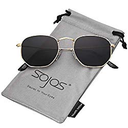 SOJOS Small Square Polarized Sunglasses for Men and Women Polygon Mirrored Lens SJ1072 with Gold Frame/Grey Polarized Lens