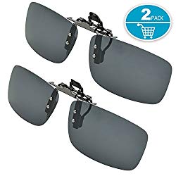 Splaks Clip-on Sunglasses, Unisex Polarized Frameless Rectangle Lens Flip Up Clip on Prescription Sunglasses Eyeglass, 2-Piece Clip on Glasses + Night Vision Glasses – Black