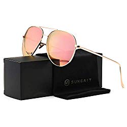 SUNGAIT Women’s Lightweight Oversized Aviator sunglasses – Mirrored Polarized Lens (Light-Gold Frame/Pink Mirror Lens, 60)1603JKF