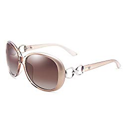 VeBrellen Luxury Women Polarized Sunglasses Retro Eyewear Oversized Goggles Eyeglasses (Champagne Frame With Brown Lens, 60)