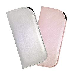2 Pack Eyeglass Slip Case For Women – Shimmering Faux Leather In Silver & Pink