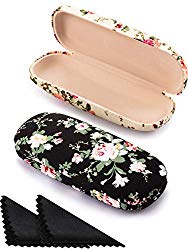 2 Pieces Spectacle Case Box Portable Hard Eyeglass Case Fabrics Floral Eyeglass Case Spectacles Box Case for Eyeglasses (Apricot, Black)